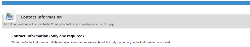NPI Apllication personal information page