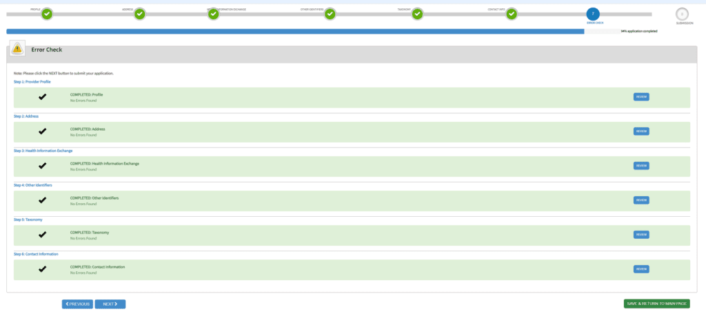 NPI application error page