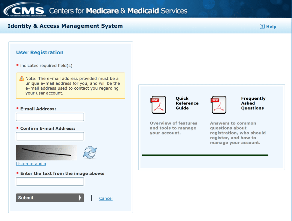 CMS sign-up page