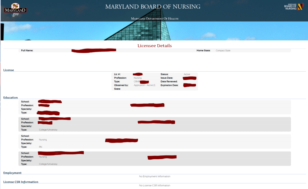 License page MBON with redacted sections