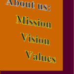 About us sign showing Mission, Vision, Values