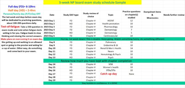 5 week exam study plan